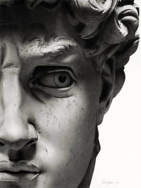 Linda huber photorealistic drawing michelangelo david sculpture are